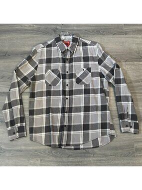 Big Mac Workwear Shirt Mens M Gray Plaid Flannel Button Up Long Sleeve Casual
